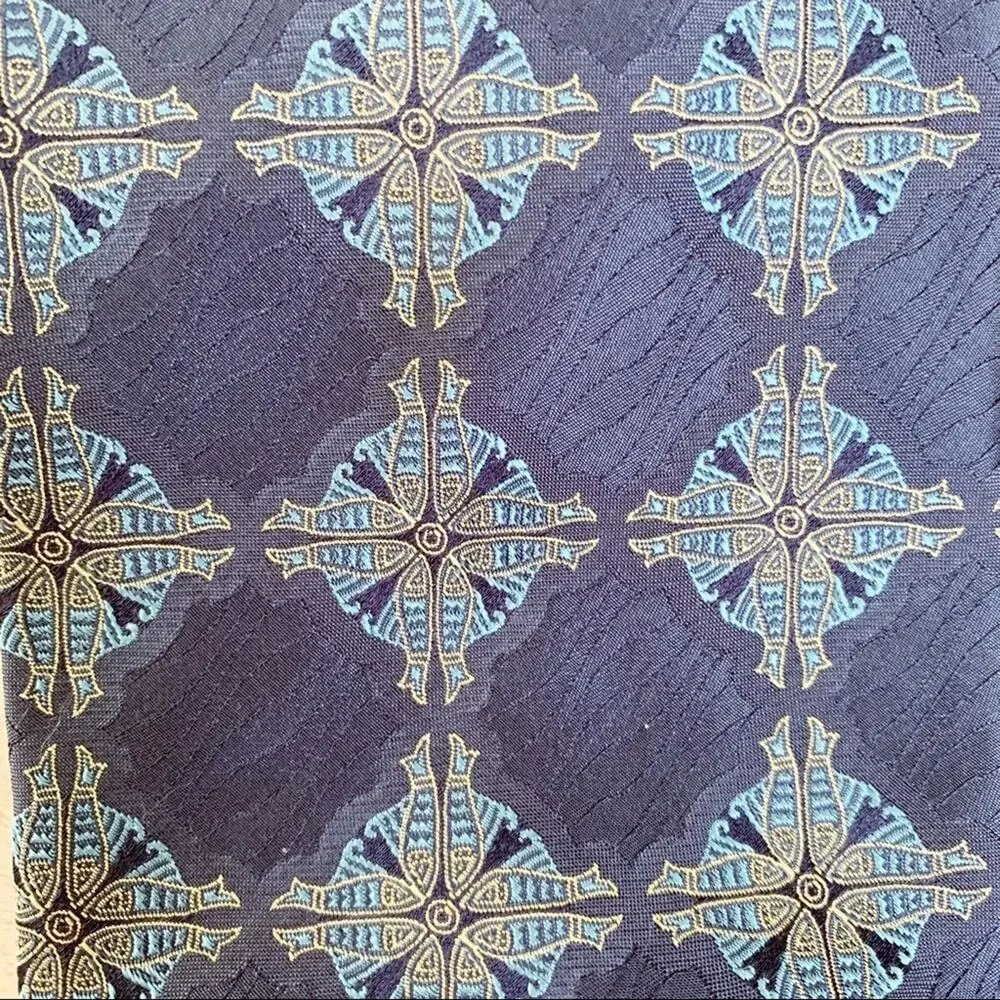 Gianfranco Ferre Blue Fish Print Medallion Silk Tie